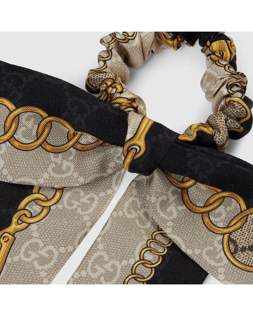 Gucci White Gg Chain Silk Scrunchie