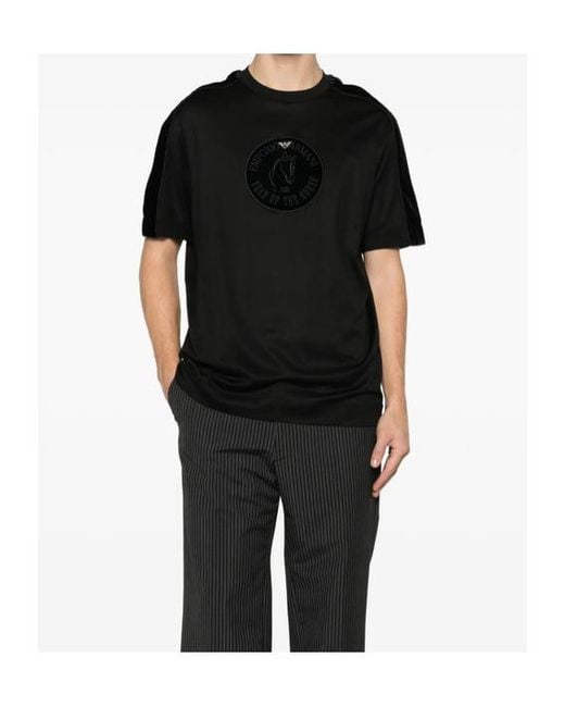 Emporio Armani Black Velvet-Panel T-Shirt for men