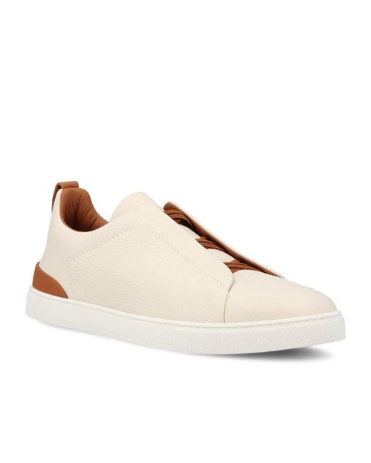 Zegna Natural Triple Stitch Leather Sneakers for men