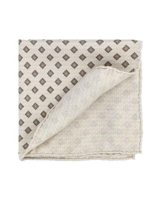 Brunello Cucinelli White Geometric-Pattern Silk Pocket Square for men