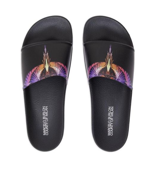 Marcelo Burlon Black County Of Milan Wings Printed Slip-On Slides for men