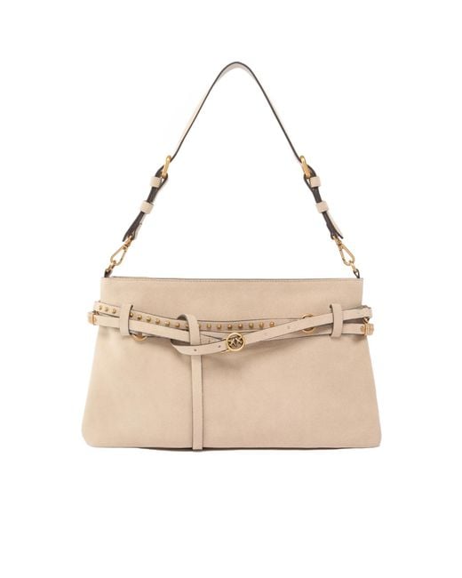 Pinko Natural Logo-Plaque Stud Shoulder Bag