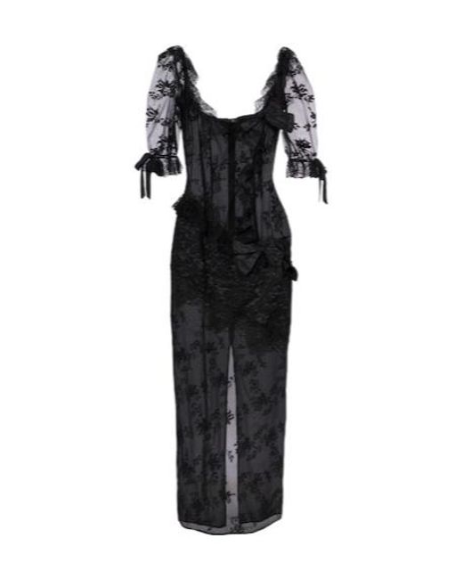Alessandra Rich Black Bow-Detail Cotton-Blend Lace Midi Dress