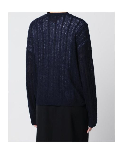 Lisa Yang Blue Cream Cable-Knit Amabel Cashmere-Silk Sweater
