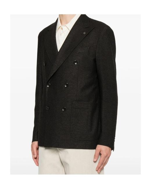 Tagliatore Black Double-Breasted Suit Jacket for men
