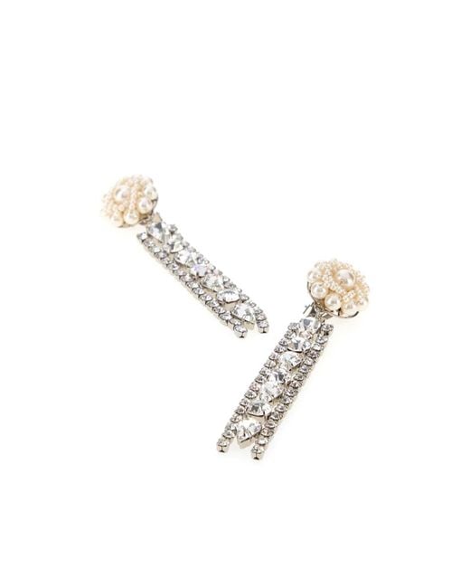 Alessandra Rich White Embellished Metal Earrings