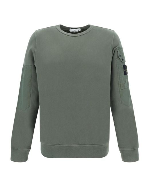 Stone Island Green Logo Patch Crewneck Sweatshirt for men