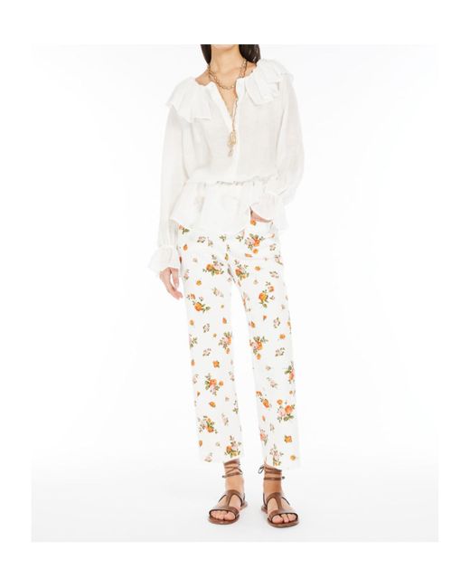 Weekend by Maxmara White Astro 1234 Ruffled Long-Sleeved Top