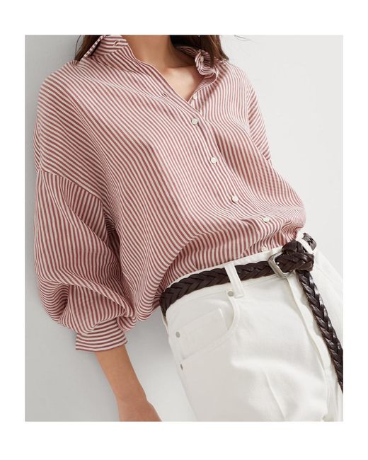 Brunello Cucinelli Pink Striped Long-Sleeved Shirt