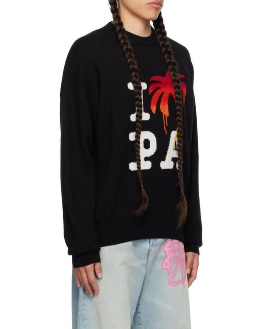 Palm Angels Black I Love Pa Crewneck Knitted Jumper for men