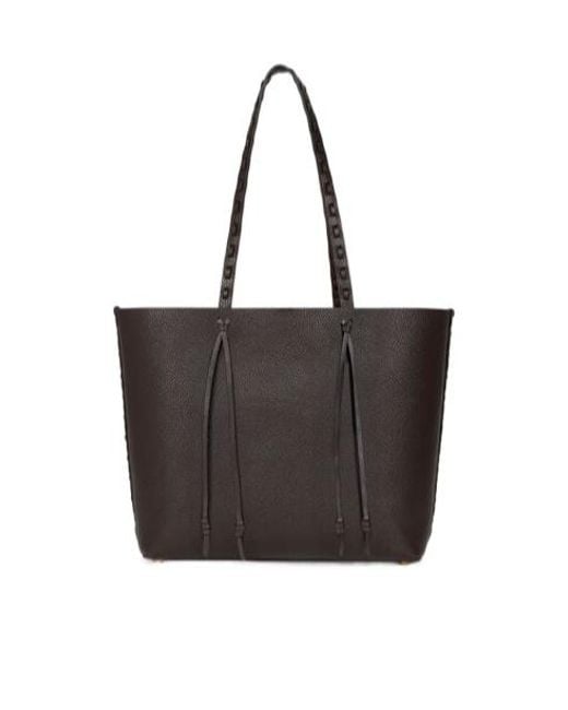 Etro Black Essential Medium Leather Tote Bag With Threading