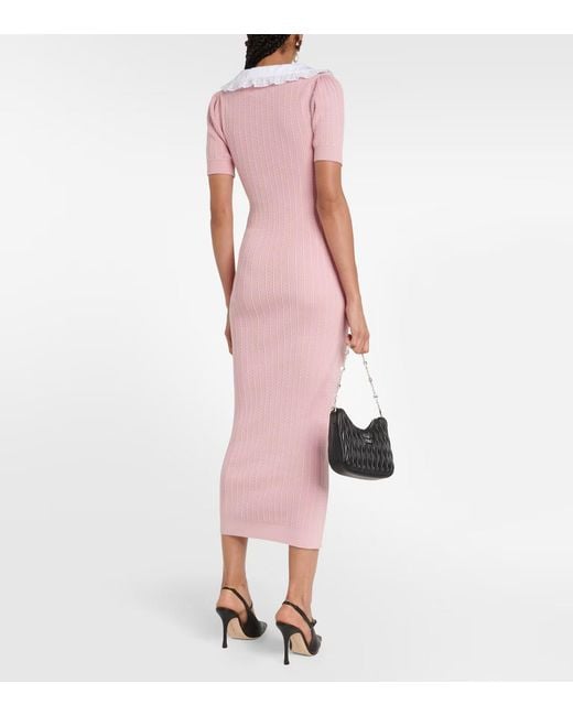 Alessandra Rich Pink Embellished Cotton-Blend Midi Dress