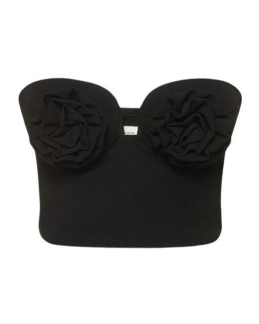 Magda Butrym Black Crepe Bustier W/ 3D Flowers