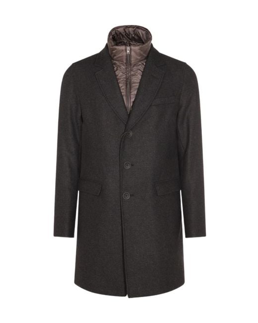 Herno Black Buttoned High Neck Long-Sleeved Coat for men
