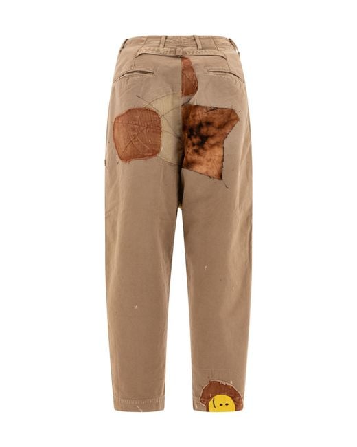 Kapital Natural Katsuragi Patchwork Distressed Tapered Trousers for men