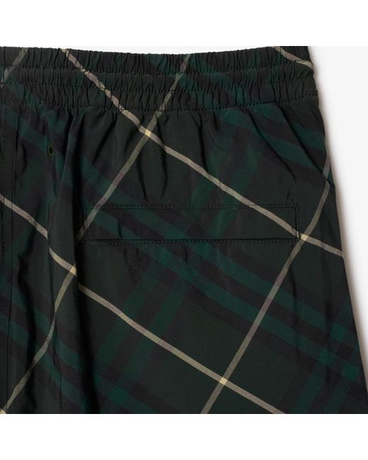 Burberry Green Check-Print Drawstring Swim Shorts for men