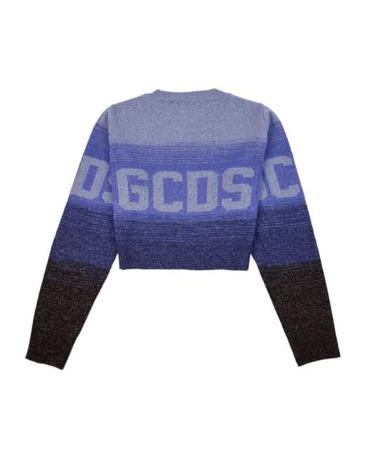 Gcds Blue Intarsia-Knit Logo Cropped Jumper