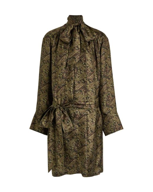 Saint Laurent Green Paisley Silk-Twill Midi Dress