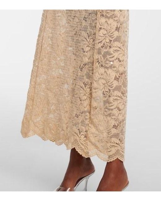 Rabanne Natural Sequined Off-Shoulder Lace Maxi Dress