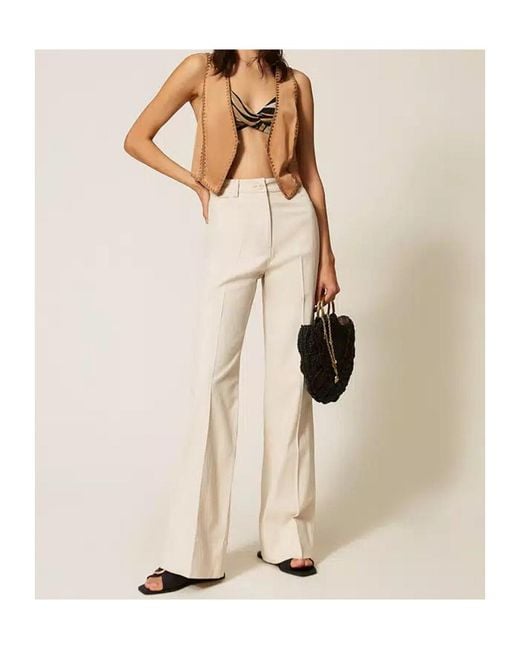 Twinset White Pressed-Crease Trousers