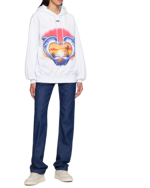 MSGM White Logo Hooded Sweater