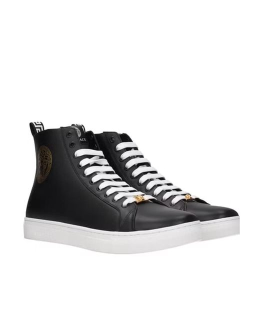 Versace Black High-Top Round-Head Casual Sneakers for men