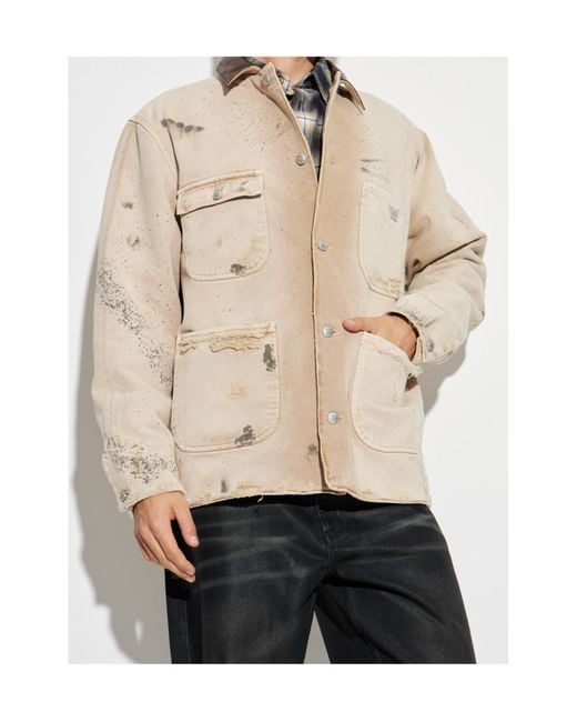 M I S B H V Natural Logo Plaque Distressed Jacket for men