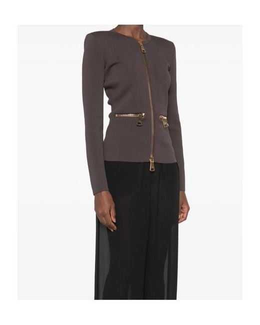 Elisabetta Franchi Brown Knit Zip Cardigan