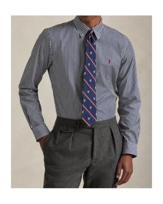 Polo Ralph Lauren Blue Polo Pony-Embroidered Striped Shirt for men