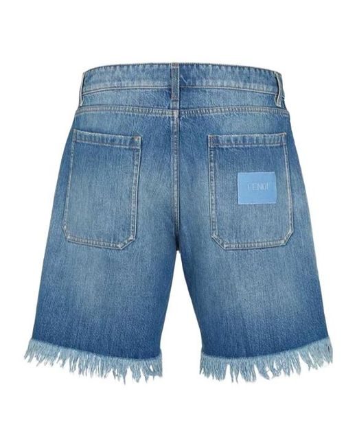 Fendi Blue Logo-Patch Denim Shorts for men