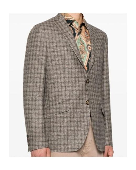 Etro Gray Checked Paisley-Lined Blazer for men