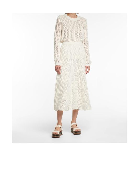 Gabriela Hearst White Pablo Cable Knit Cashmere Midi Skirt