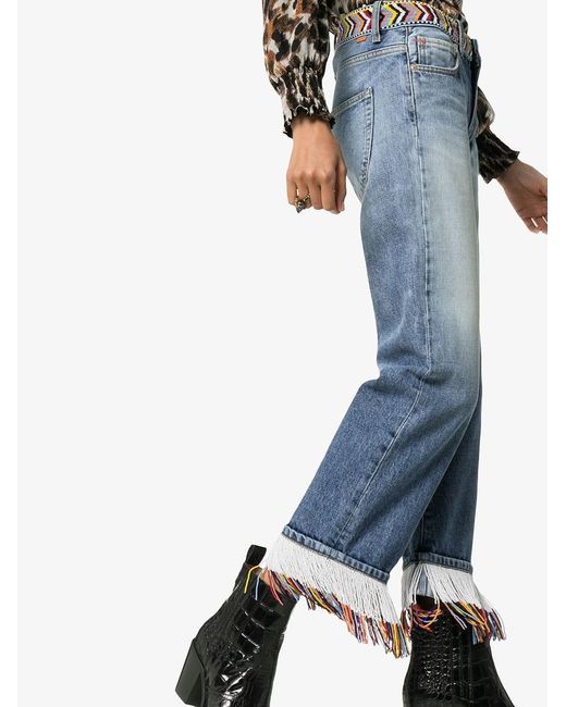 Alanui Blue Fringed Beaded Boyfriend Jeans