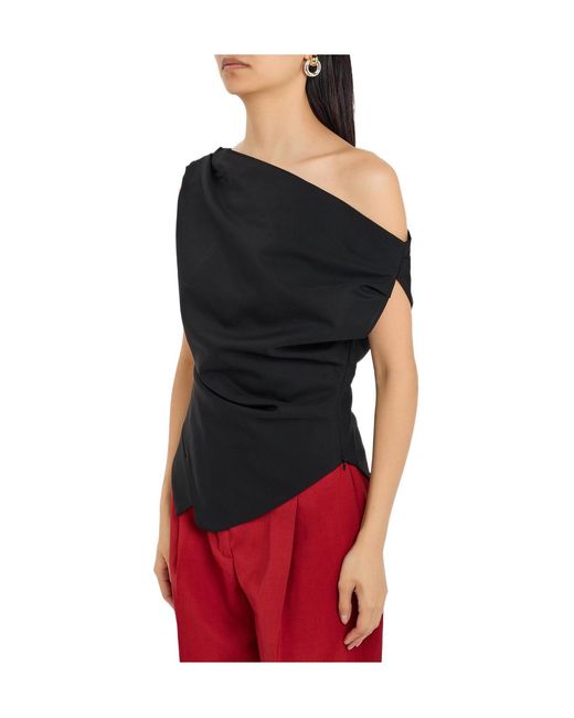 Rohe Black Asymmetric Off-The-Shoulder Top