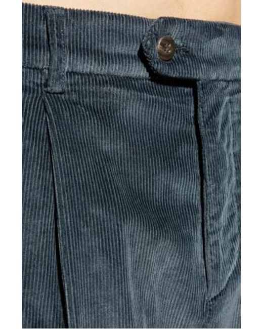 Eleventy Blue Corduroy Pleated Pants for men
