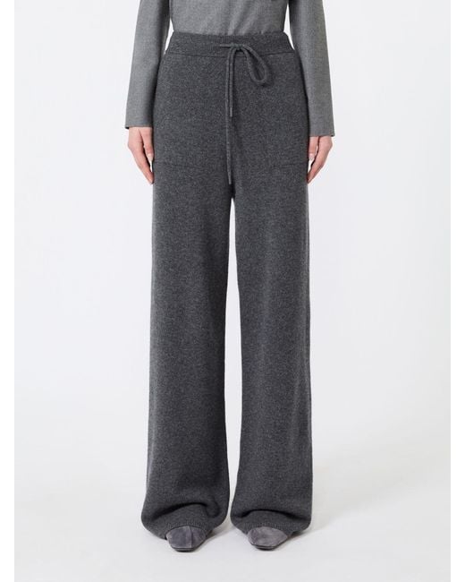 Max Mara Gray Wide Cashmere Yarn Trousers