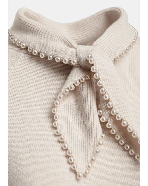 Essentiel Antwerp White Pearl-Accented Bow-Collar Sweater