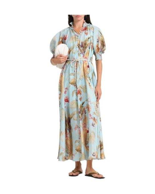 Zimmermann Blue Billowed Silk Maxi Dress