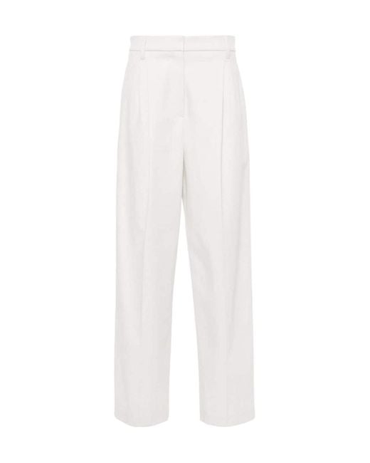 Brunello Cucinelli White Pleat-Detail Straight-Leg Trousers