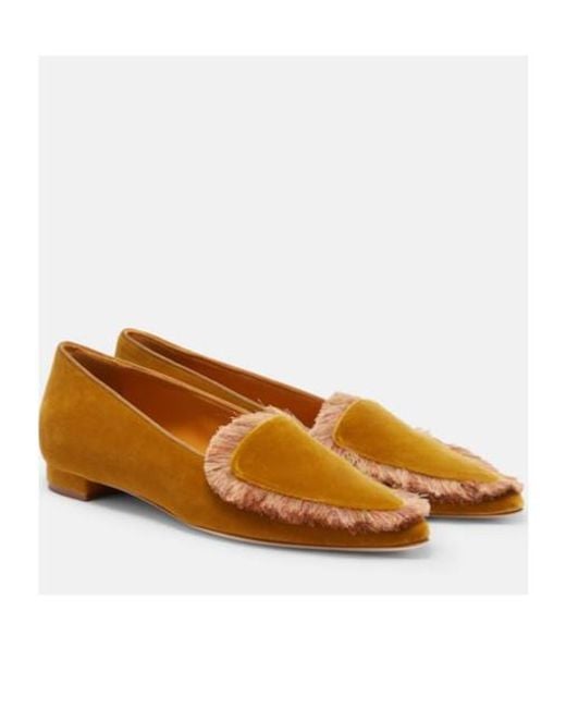 Manolo Blahnik Brown Agofran Fringed Velvet Loafers