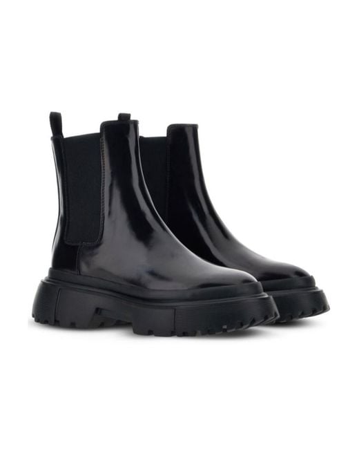 Hogan Black Round-Toe Ankle Boots
