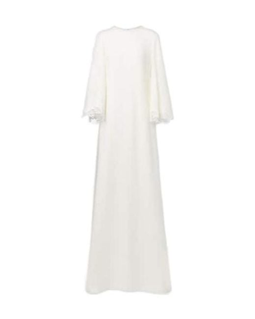 Oscar de la Renta White Lace-Trimmed Silk-Blend Georgette Kaftan
