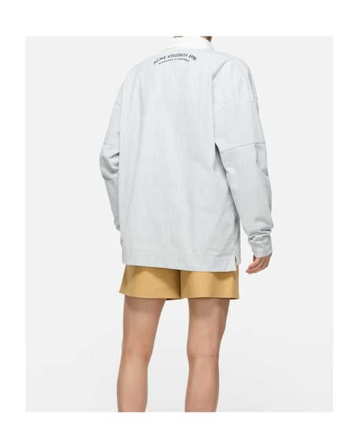 Acne White Graphic Printed Long Sleeved Polo Shirt for men