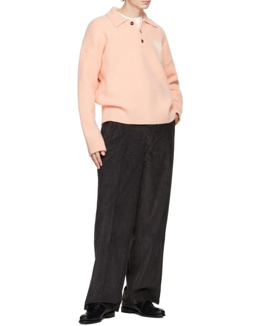 AMI Pink Ami De Coeur Logo Intarsia Knitted Jumper for men
