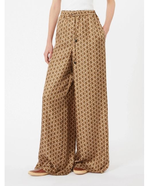 Max Mara Natural Silk Printed Drawstring Trousers