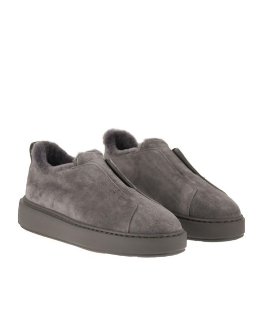 Santoni Gray Victory Slip-On Sneakers
