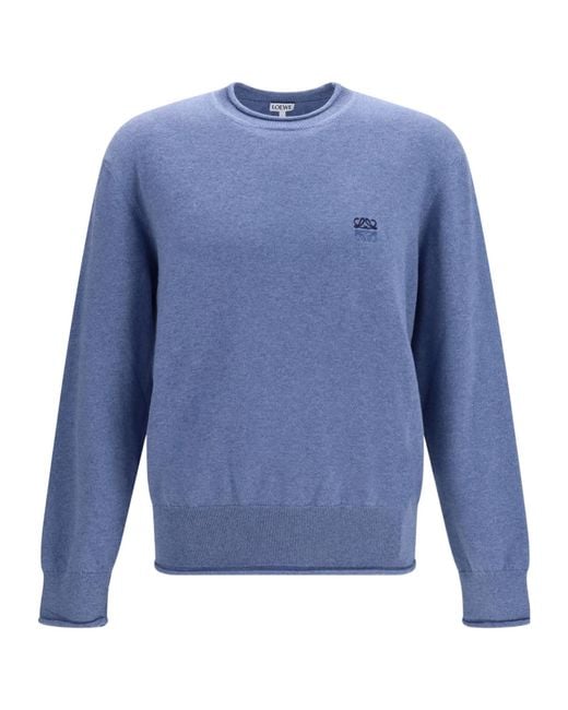 Loewe Blue Anagram-Embroidered Rolled-Edge Sweater for men