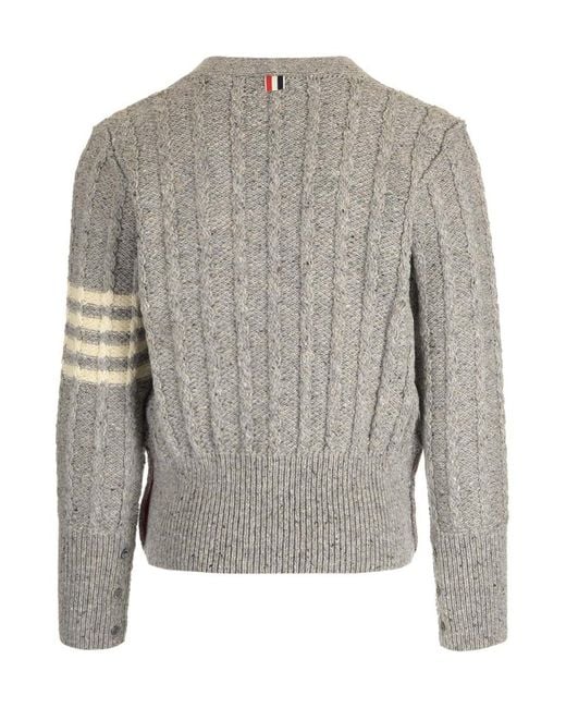 Thom Browne Gray Rwb Striped Twist Cable-Knitted Cardigan for men