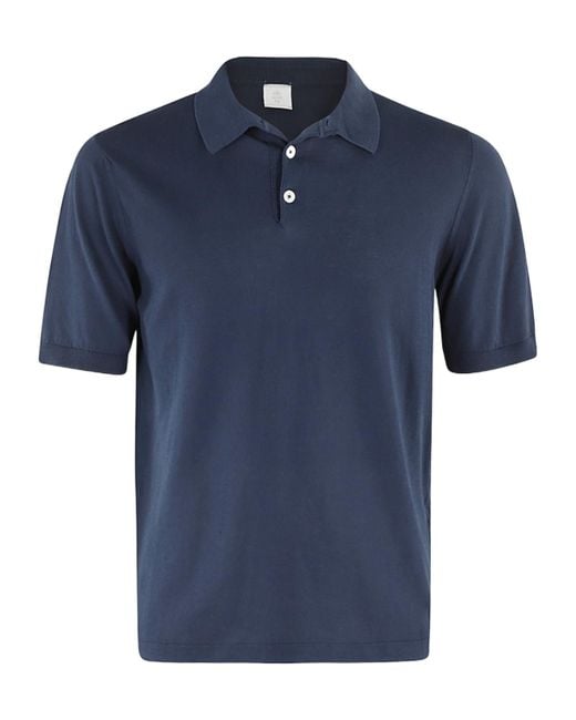 Eleventy Blue Short Sleeved Knitted Polo Shirt for men