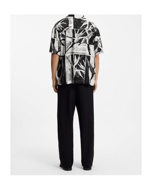 Boss Black Floral-Print Short-Sleeve Shirt for men